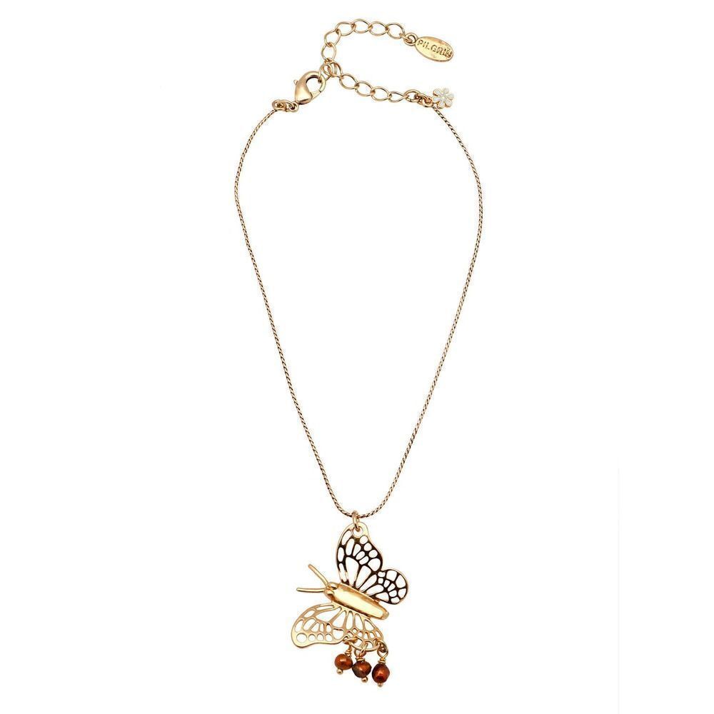 Pilgrim Skanderborg Goldtone Cut-out Butterfly Ankle Bracelet Bead Accents